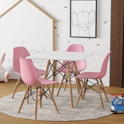 Conjunto De Mesa Madeira Infantil 68Cm Quadrado Branco 4 Cadeiras Rosa Cor: Branco
