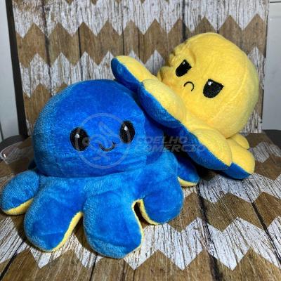 Polvo Reversível De Pelúcia Feliz E Bravo Azul E Amarelo
