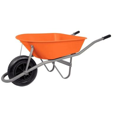Carrinho De Mão Caçamba Funda Plástica Laranja 55 L, Braço Metálico E Pneu Com Câmara