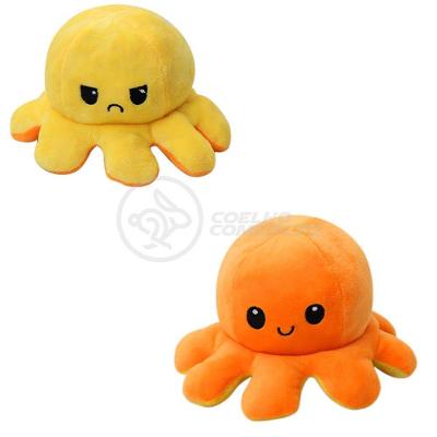 Polvo Reversível De Pelúcia Feliz E Bravo Laranja E Amarelo
