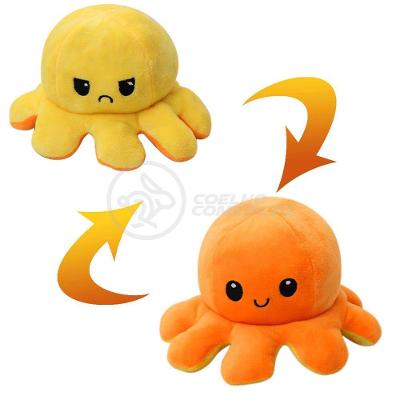 Polvo Reversível De Pelúcia Feliz E Bravo Laranja E Amarelo