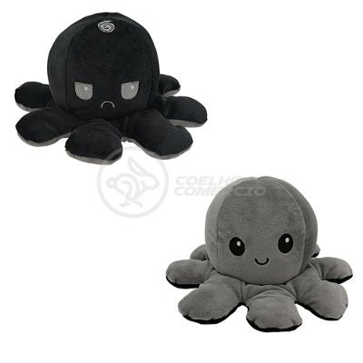 Polvo Reversível De Pelúcia Feliz E Bravo Preto E Cinza