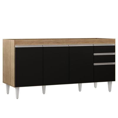 Balcão Gabinete 160cm Sem Tampo 4 Portas 2 Gavetas preto