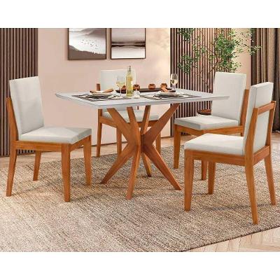 Mesa De Sala Jantar Donna C- Tampo Madeirado C- Vidro 120cm + Cadeiras Lady 4 Un Natural