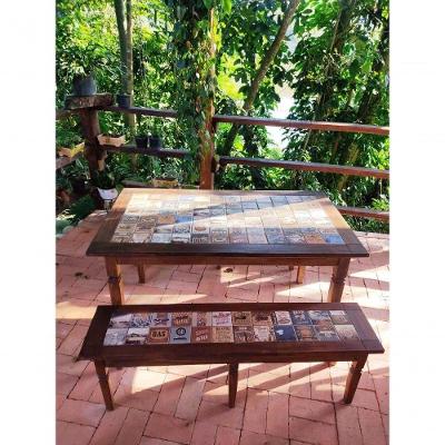Jogo De Mesa 2 Bancos 1,60m Detalhes Em Azulejos Móveis Rio Negrinho