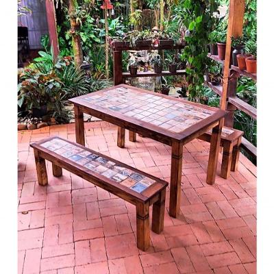 Jogo De Mesa 2 Bancos 1,40m Detalhes Em Azulejos Móveis Rio Negrinho