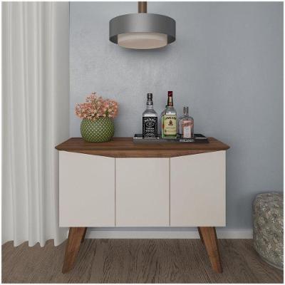 Bancada Buffet Pinho/ Off White 3 Portas Borda Invertida