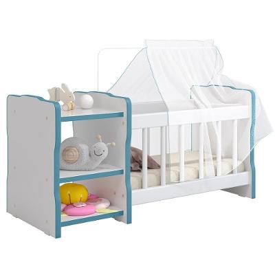 Berço Boneca Cristal Ursinho C02 Branco Azul
