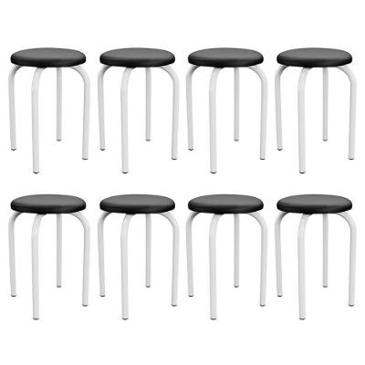 Kit 8 Banquetas Baixas Empilháveis Em Aço Maviê Sintético Preto/branco - Mpozenato