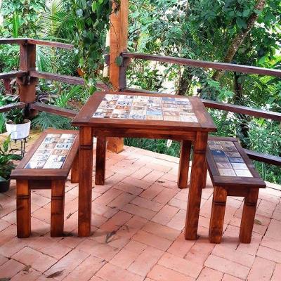 Jogo De Mesa 2 Bancos 0,80m Detalhes Em Azulejos Móveis Rio Negrinho
