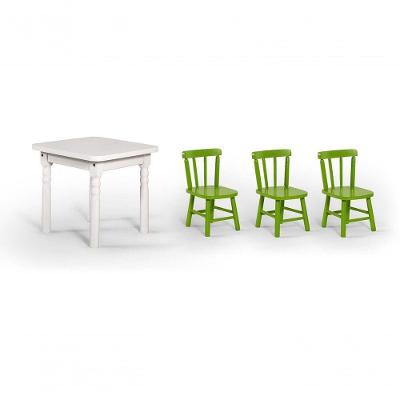 Conjunto Mesinha Infantil Branca Com 3 Cadeiras Kids Verde
