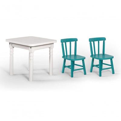 Conjunto Mesinha Infantil Branca 2 Cadeiras Turquesa