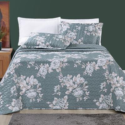 Kit Cobre Leito Colcha Queen 03 Peças Micropercal 200 Fios Duplaface Estampa Floral - Primavera