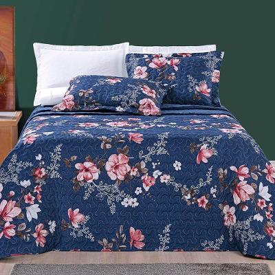 Kit Cobre Leito Colcha Padrão 03 Peças Micropercal 200 Fios Duplaface Estampa Floral - Encantada