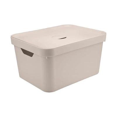 Caixa Organizadora Cube Bege 32 L Com Tampa 46 X 36 X 24,5 Cm
