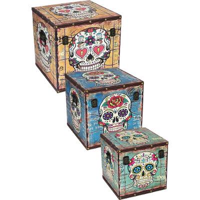 Skull Caixa Organizadora 33X34,5X34,5Cm Mdf Color 3Pç Bau