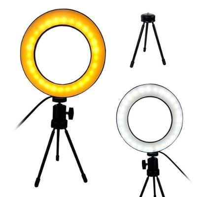 Iluminador Ring Light Tripe Mesa Portatil Luz Quente/Fria 6 Pl- 16 Cm