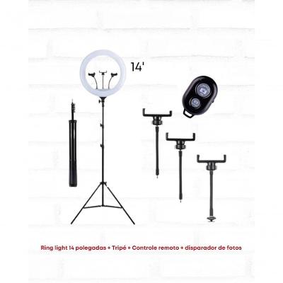 Ring Light 14" + Tripé 160cm + Adaptador Ball Head
