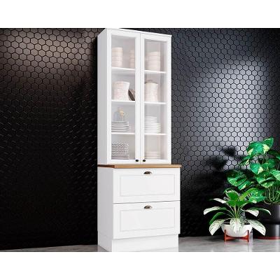 Paneleiro de Cozinha Modulado Cristaleira Americana c/ 2 Portas (2 c/Vidro) c/ 2 Gavetas 71.5cm Branco/Nature - Henn
