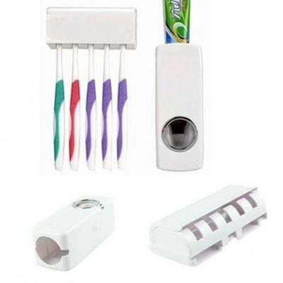 Dispenser Pasta De Dente Automatico E Porta Escovas Suporte Banheiro Cor Branca