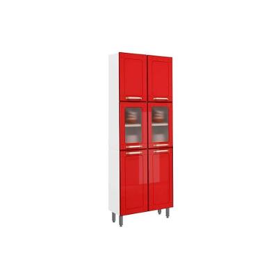 Módulo Cozinha Bertolini Colors Paneleiro  6037 6 Portas (2 c/ Vidro) Branco/Vermelho