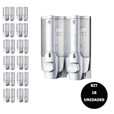 Dispenser Duplo Kit 18Uni SaboneteLiq Alcool Gel Shampoo