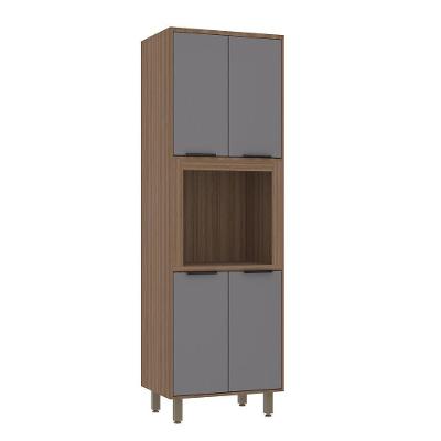 Paneleiro 70cm 4 Portas Com Espaço Para Micro-ondas Aspen Luciane Móveis Vanilla Com Cinza Puro