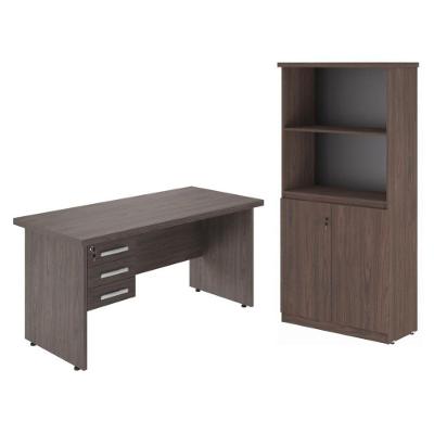Conjunto De Mesa E Armário Estante Cruzeiro Freijo