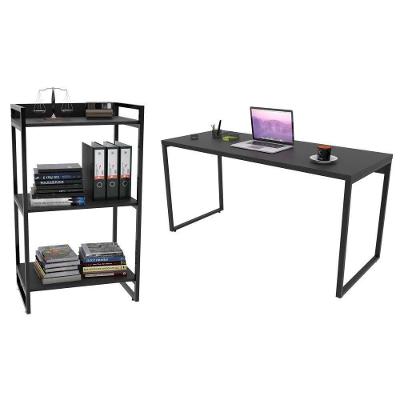 Conjunto Escritório Mesa 150Cm E Estante 60Cm 3 Prateleiras Prisma Preto Onix