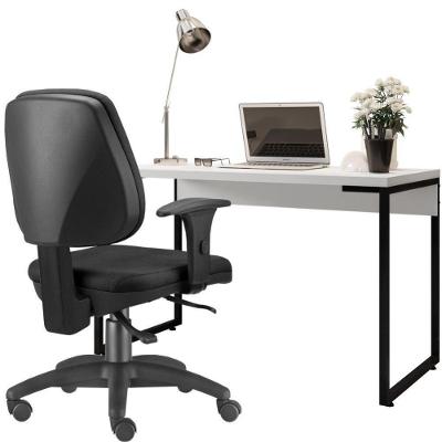 Kit Cadeira Escritório Job E Mesa Escrivaninha Branco Fosco