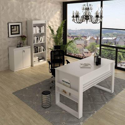 Escritório Completo Com Mesa Armário Alto E Balcão Moon Mdp Branco