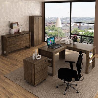 Escritório Completo Mesa Angular Armário, Balcão E Gaveteiro