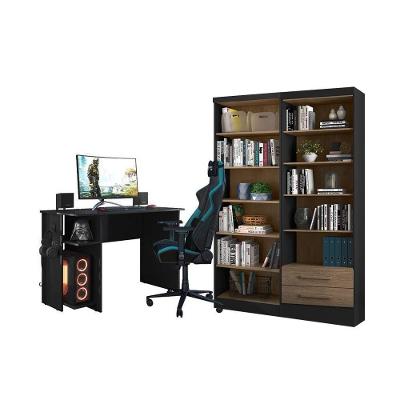 Escritório Com Escrivaninha E 2 Livreiros Preto/Carvalho - Fdecor