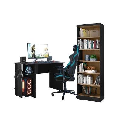 Escritório Com Escrivaninha E Livreiro Preto/Carvalho - Fdecor