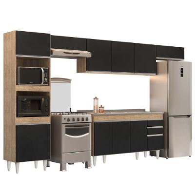 Armário De Cozinha Modulada 5 Peças Cp15 Com Pia Inox Castanho/preto - Lumil