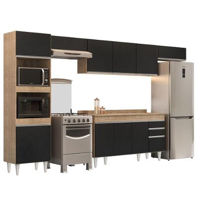 Armário De Cozinha Modulada 5 Peças Cp14 Balcão Com Tampo Castanho/preto - Lumil