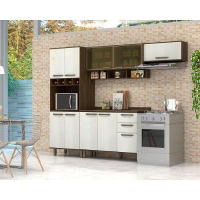 Cozinha Modulada Com Tampo 4 Peças Castanho Com Vidro
