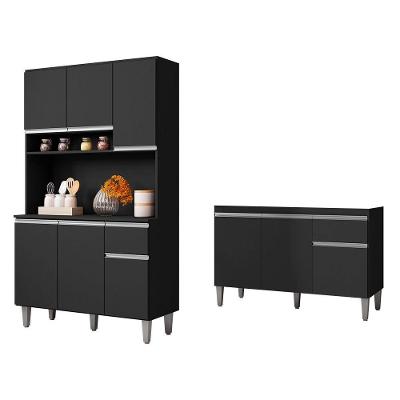Cozinha Compacta Márcia E Balcão Gabinete Sem Tampo Tatiane 120cm Preto - Ajl Móveis