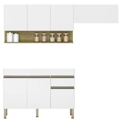 Armário De Cozinha 3 Peças Balcão Sem Tampo 120cm Lina02 K02 Supremo/freijó - Mpozenato