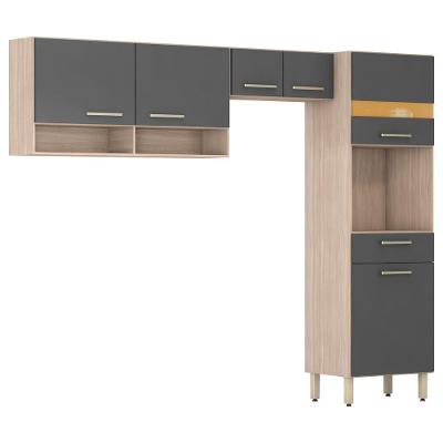 Cozinha Compacta Dama Com 3 Peças Cor Avena Grafito Demóbile