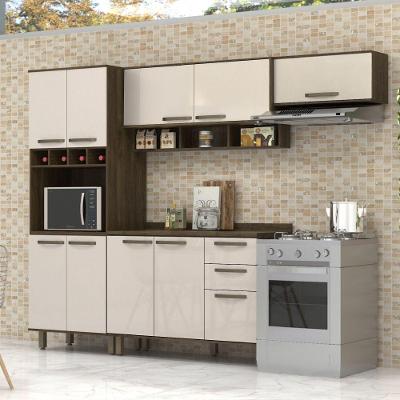 Armário De Cozinha Compacta 4 Peças Com Tampo Sara Luciane Móveis Castanho Com Pérola Off