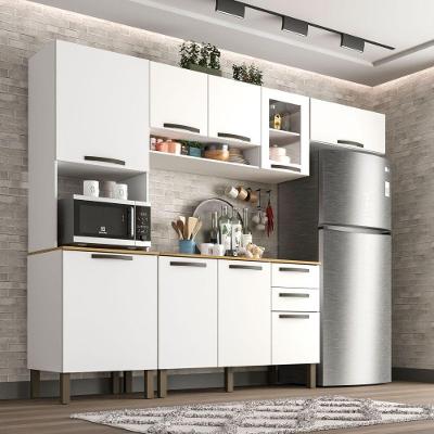 Cozinha Compacta Valencia Com Vidro 4 Peças 9 Portas 2 Gavetas Salleto Moveis Branco