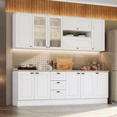 Cozinha Compacta De 7 Peças C/ Aéreo De Vidro Branco
