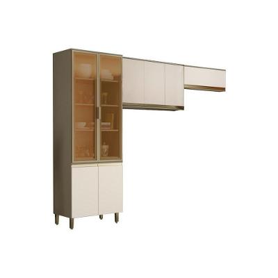 Kit de Cozinha Modulada 3 Peças Connect  (2 Armários + 1 Cristaleira) CPT13 Duna/Cristal - Henn