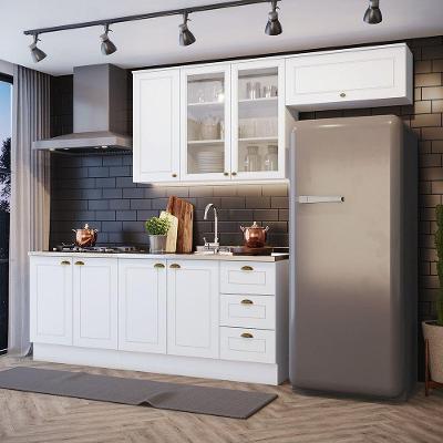 Cozinha Compacta 4 Peças C/ Aéreo 3 Portas Com Vidro Branco