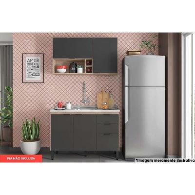 Cozinha Completa Composição 11 Firenze 2 Peças (1 Aéreo + 1 Balcão) Avena/Grafito - Demóbile