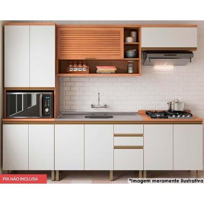 Cozinha Completa Completa Thela Macadâmia (2 Aéreos + 2 Balcões + 1 Paneleiro) 5 Peças Freijo/Branco - Telasul