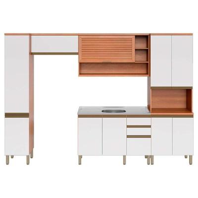 Cozinha Completa Completa Thela Macadâmia (2 Aéreos + 1 Balcão + 2 Paneleiros) 5 Peças Freijo/Branco - Telasul