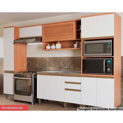 Cozinha Completa Completa Thela Macadâmia (2 Aéreos + 1 Balcão + 2 Paneleiros) 5 Peças Freijo/Branco - Telasul