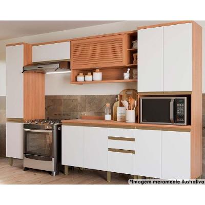 Cozinha Completa Completa Thela Macadâmia (2 Aéreos + 1 Balcão + 2 Paneleiros) 5 Peças Freijo/Branco - Telasul